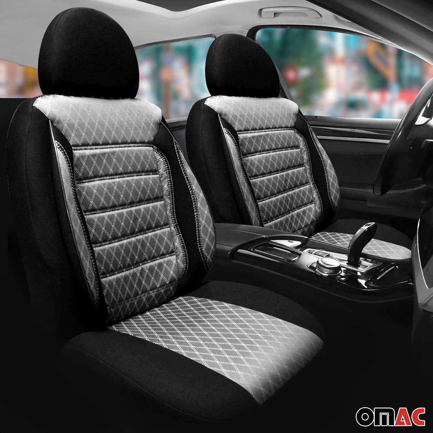 OMAC Universal Semi Custom Front Car Seat Cover Protector Gray-Black Polycotton