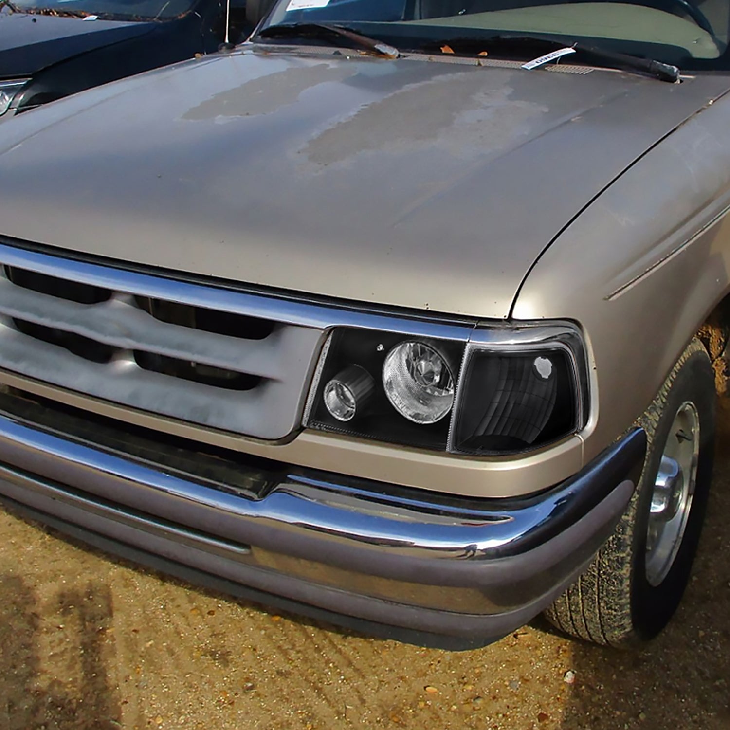 1993-1997 Ford Ranger Headlights Integrated H3 Projector Fog Light Black