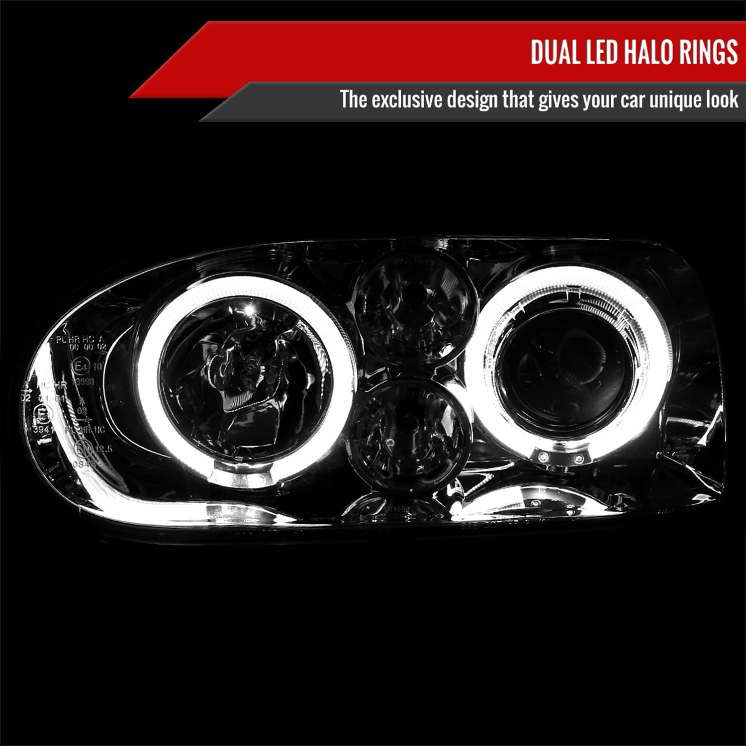 1993-1998 VW Golf Mk3/Cabrio Dual Halo Projector Headlights Chrome/Clear
