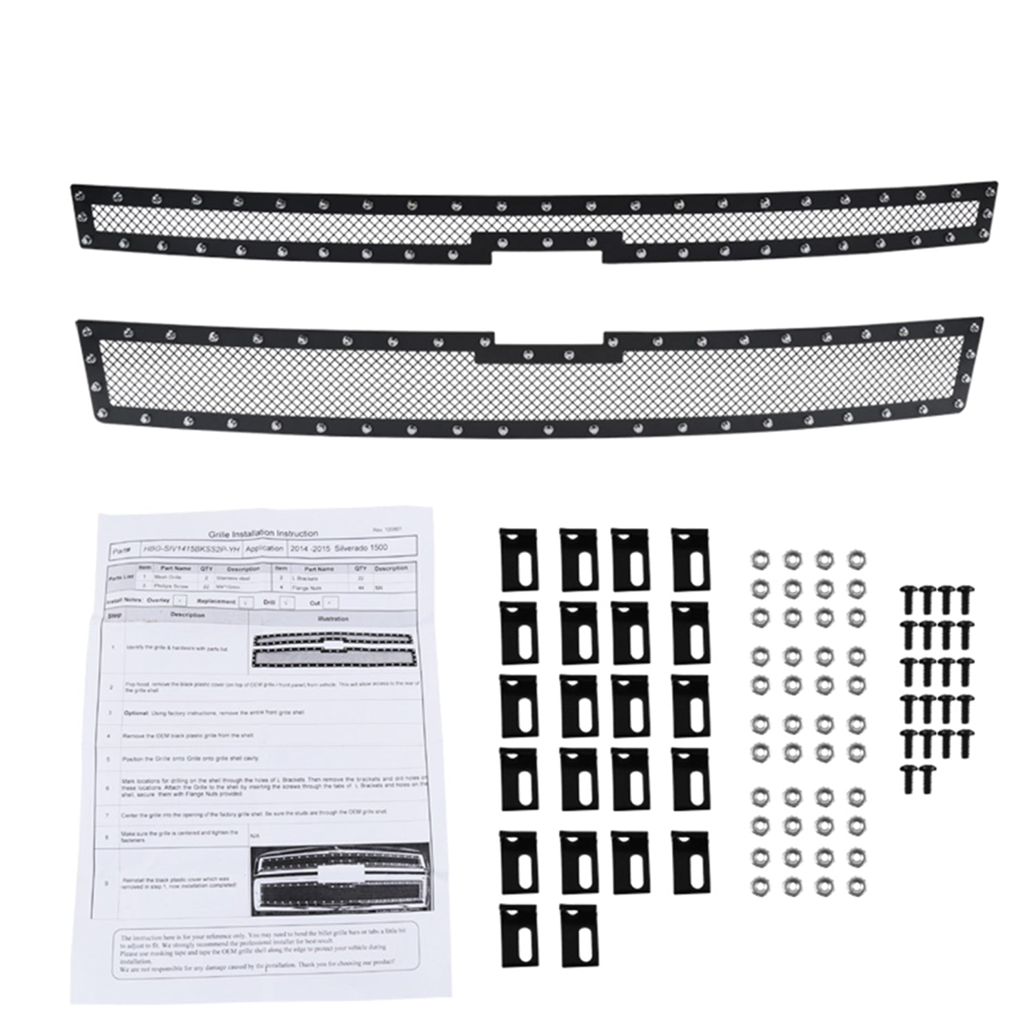 2014-2015 Chevy Silverado 1500 Rivet Steel 2PC Mesh Grille Insert Black V2
