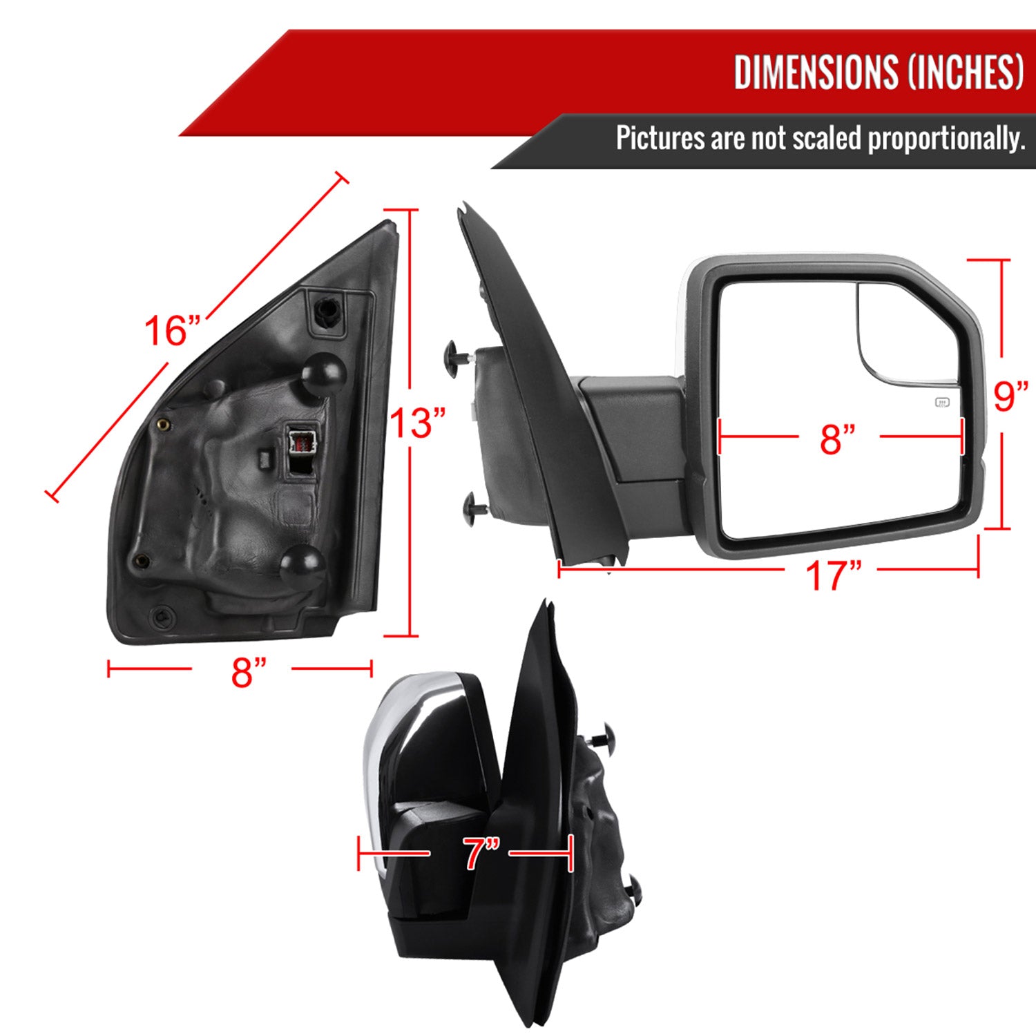 2015-2020 Ford F-150 Chrome Heated Side Mirror LED Turn Signal Passenger Side