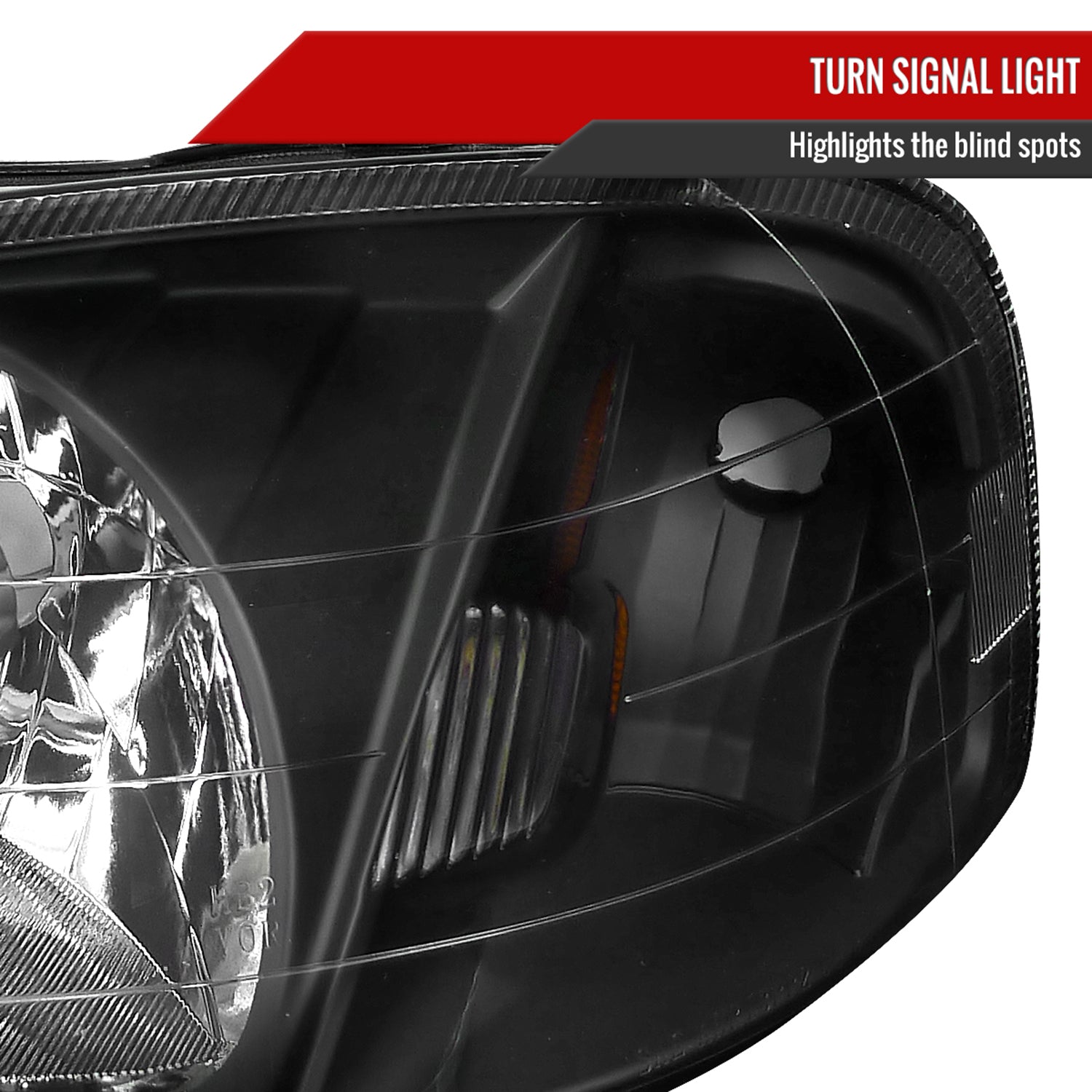 1999-2000 Honda Civic Crystal Headlights w/ Amber Reflector Matte Black/Clear