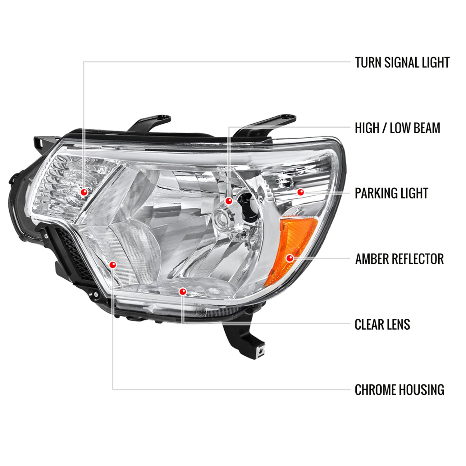 2012-2015 Toyota Tacoma Factory Style Headlights Chrome Housing/Clear Lens
