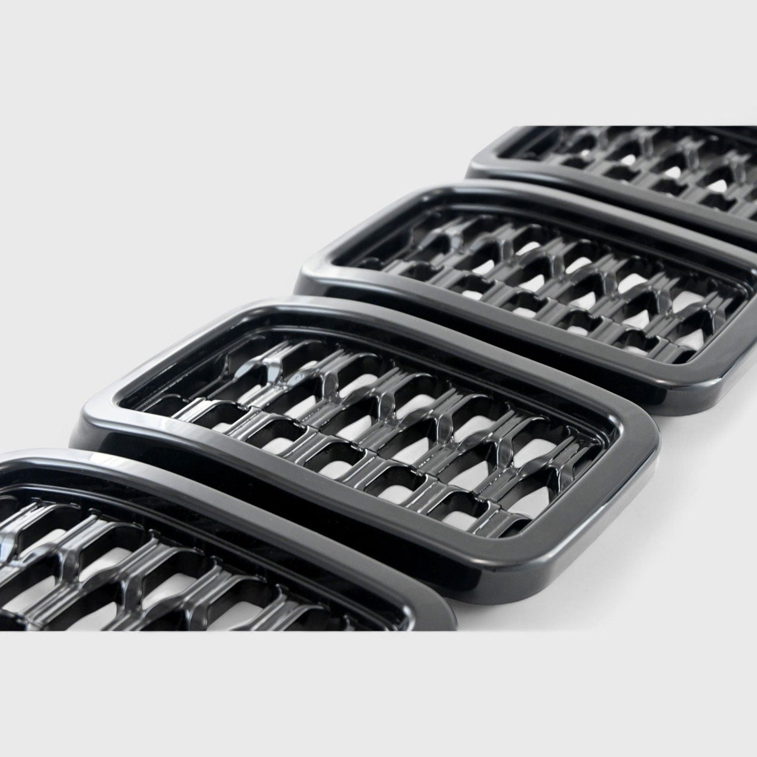 2021-2025 Jeep Grand Cherokee L Grille Overlay Gloss Black 8Pcs ABS Plastic
