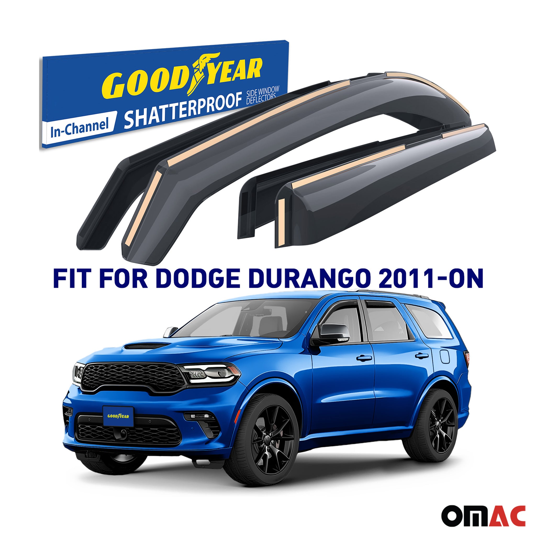 Goodyear Wind Deflectors for Dodge Durango 2011-2025 In-channel Premium Smoke 4x