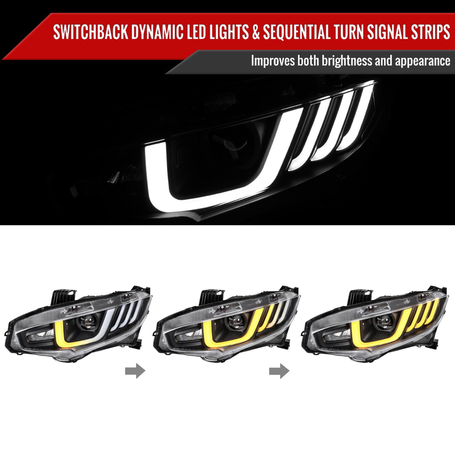 2016-2021 Honda Civic LED Headlights LED Sequential Turn Signal Matt Black