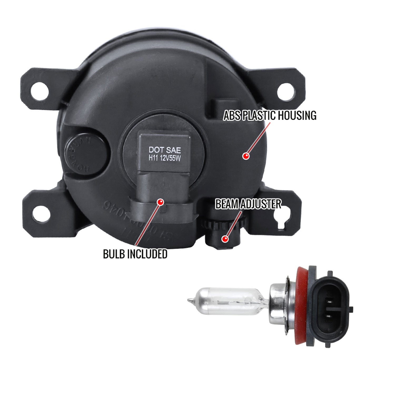 2015-2017 Honda Fit 12V/55W H11 Fog Lights w/ LED Light Strip Chrome/Clear