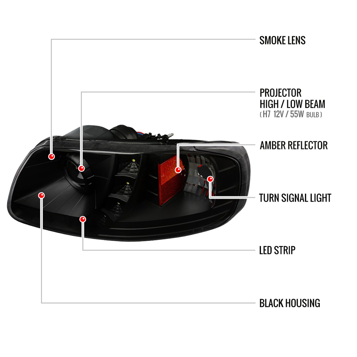 1997-2004 Ford F-150 / 1997-2002 Expedition Projector Headlights LED Light Smoke