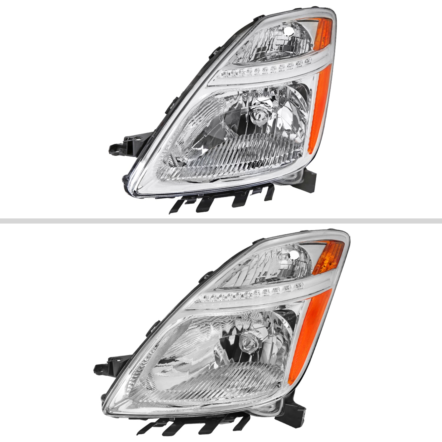2006-2009 Toyota Prius Factory Style Headlights w/Amber Reflector Chrome/Clear