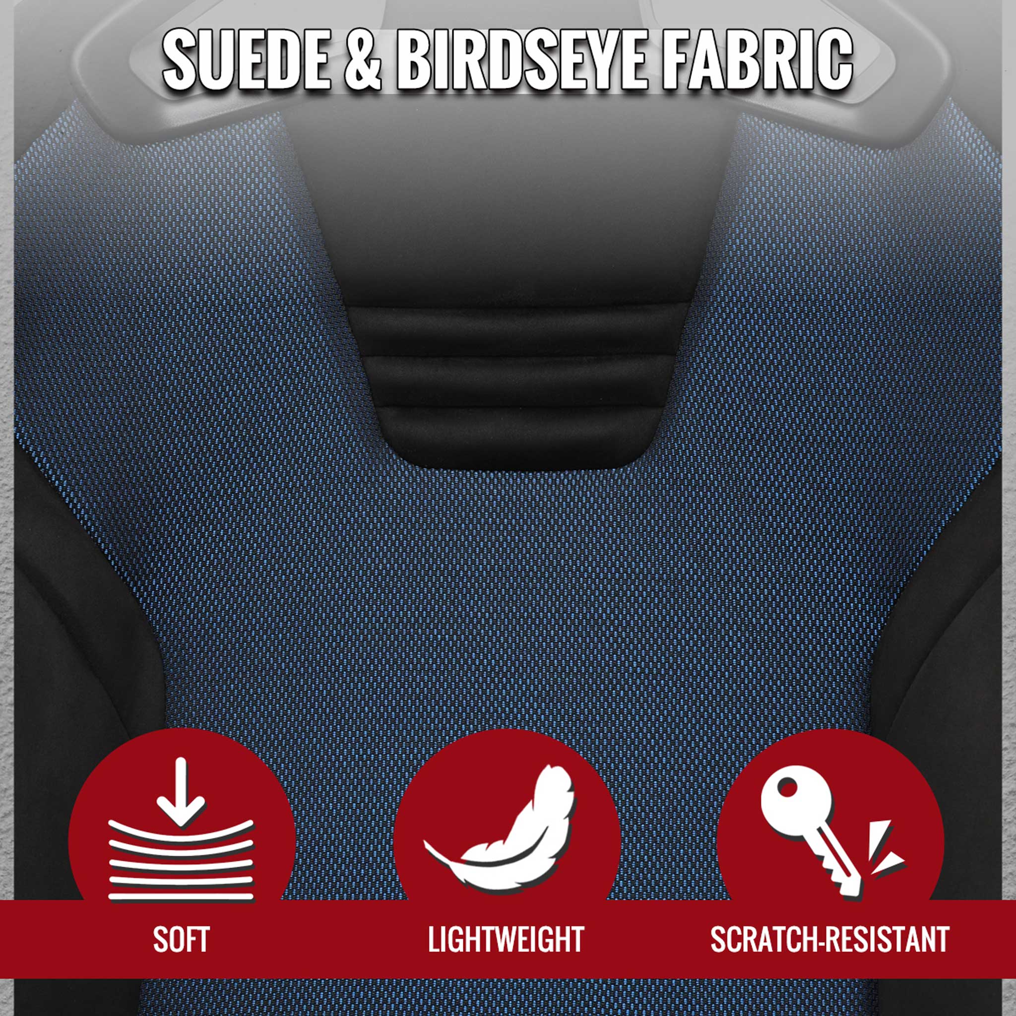 Universal Racing Seat Black Suede Blue Bird Eye Mesh Cloth Double Black Stitch
