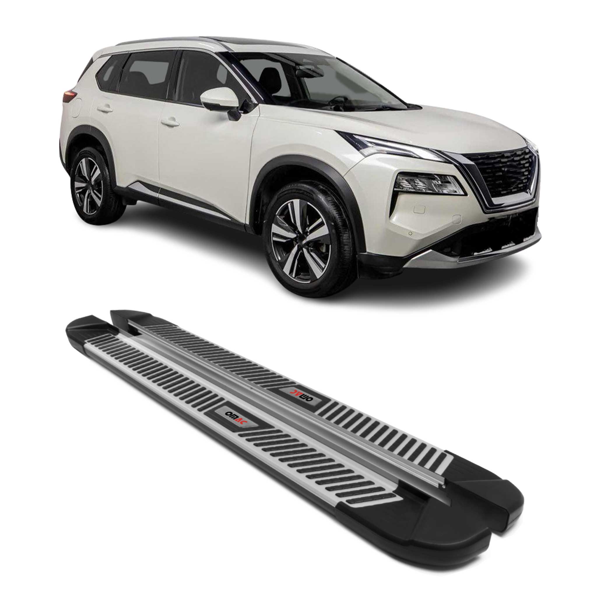2021-2026 Nissan Rogue Side Step Nerf Bars Running Boards Silver Alu Black