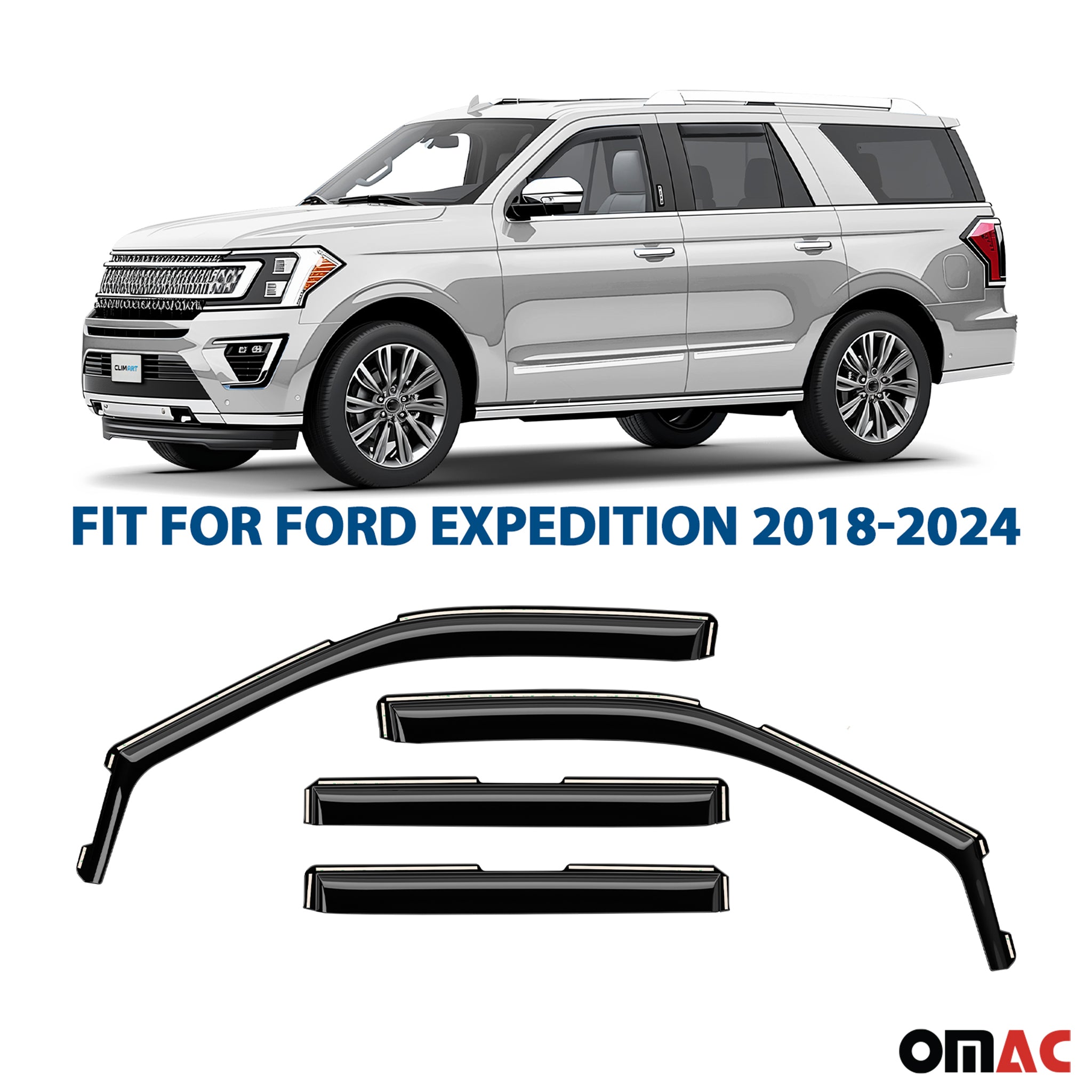 Clim Art Wind Deflectors for Ford Expedition 2018-2024 Shatterproof Smoke 4x
