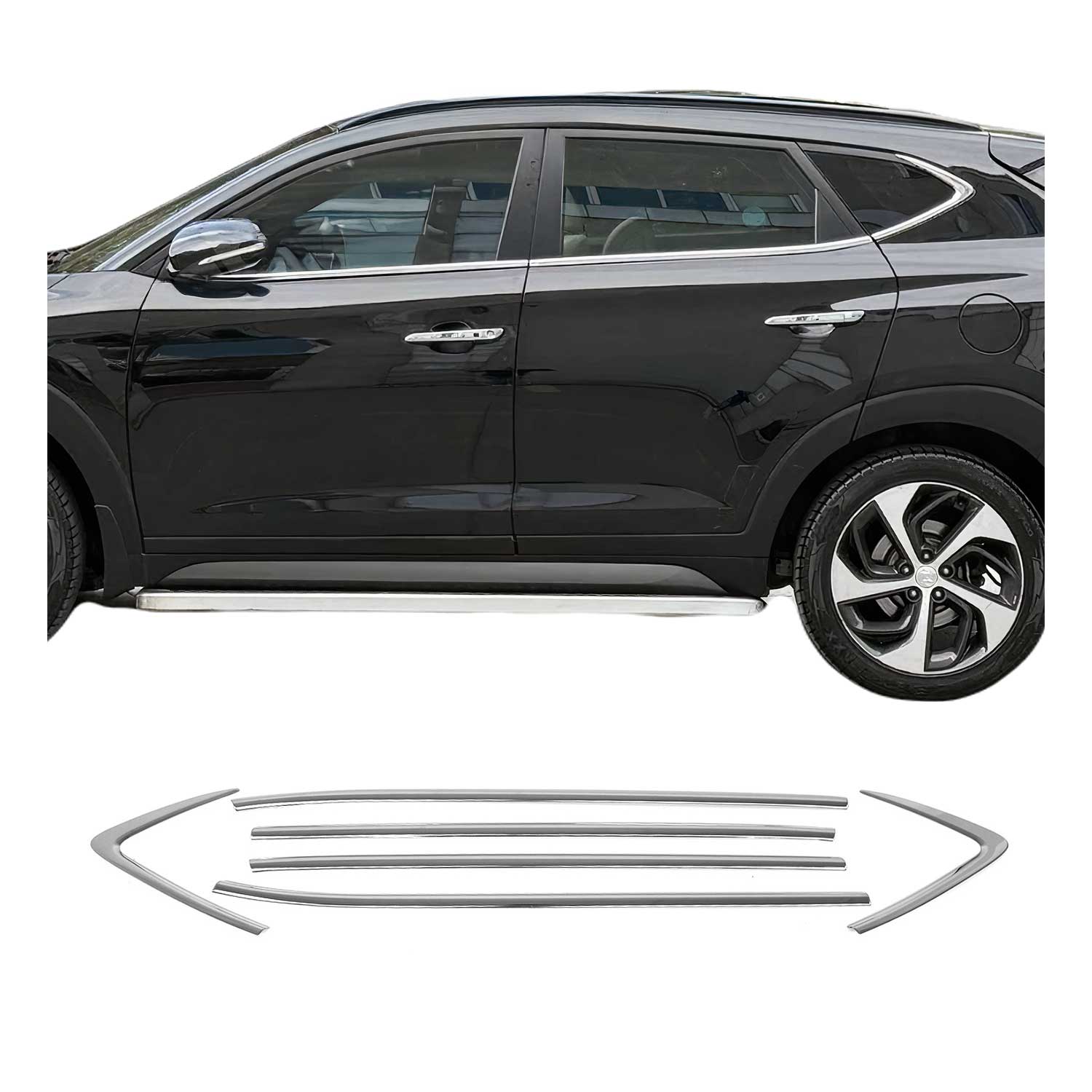 2016-2021 Hyundai Tucson Window Molding Trim Streamer Stainless Steel Silver 6 Pcs