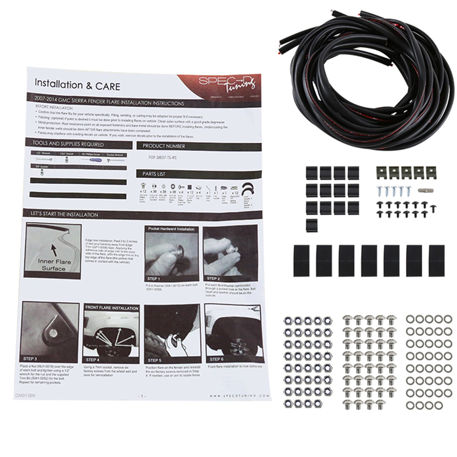 2007-2013 GMC Sierra 1500 Fleetside Textured Rivet Style Fender Flares