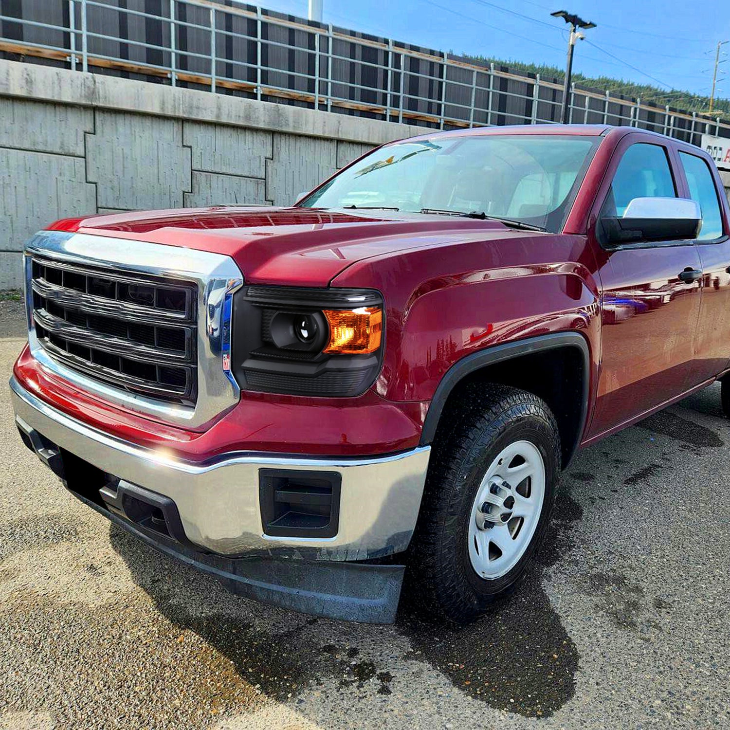 2014-2019 GMC Sierra 1500/2500HD/3500HD Headlights Amber Reflectors Black
