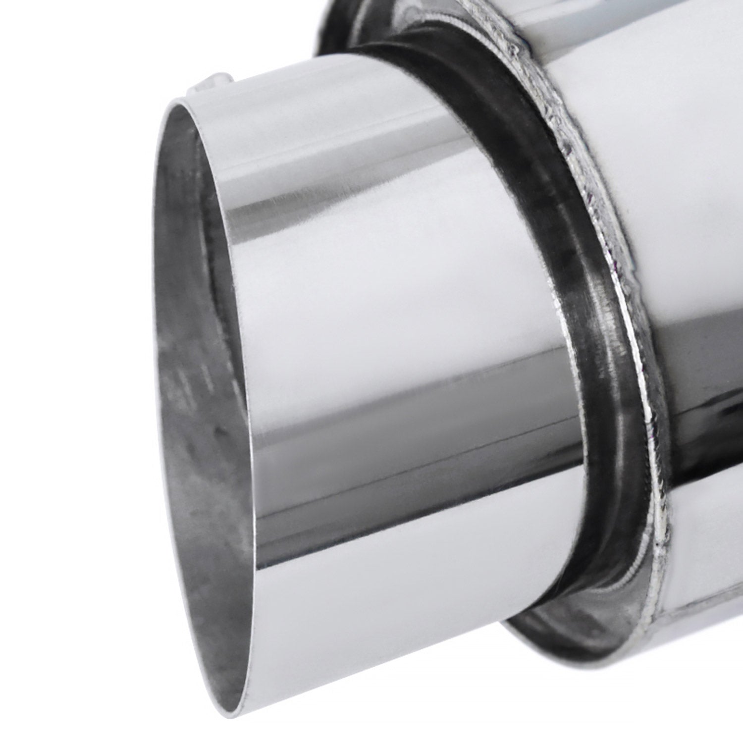 Universal 3" Inlet/4" Outlet S.Steel Spiral Flow Exhaust Muffler w/ Slanted Tip