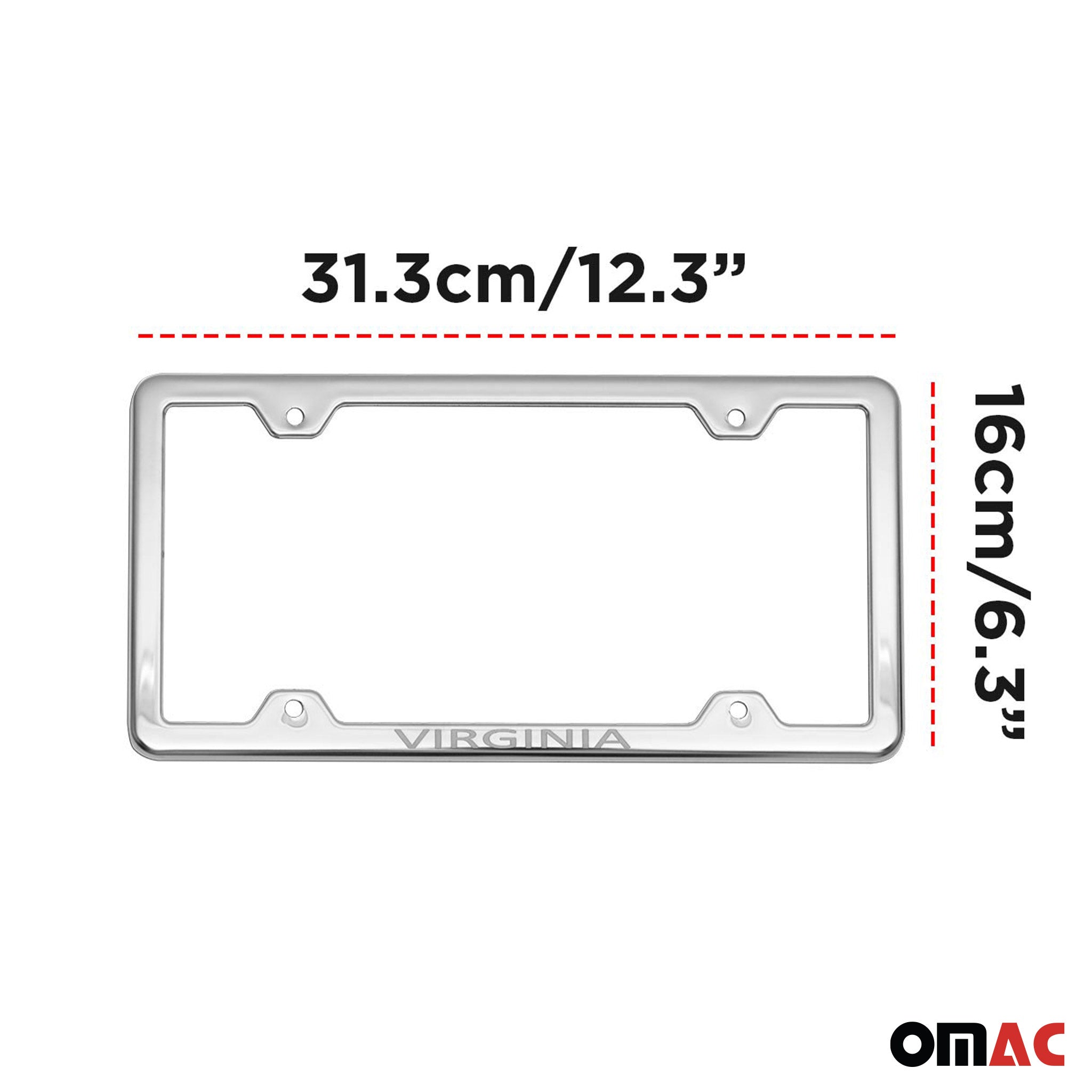 VIRGINIA Stainless Steel Chrome License Plate Frame Set 2 Pcs