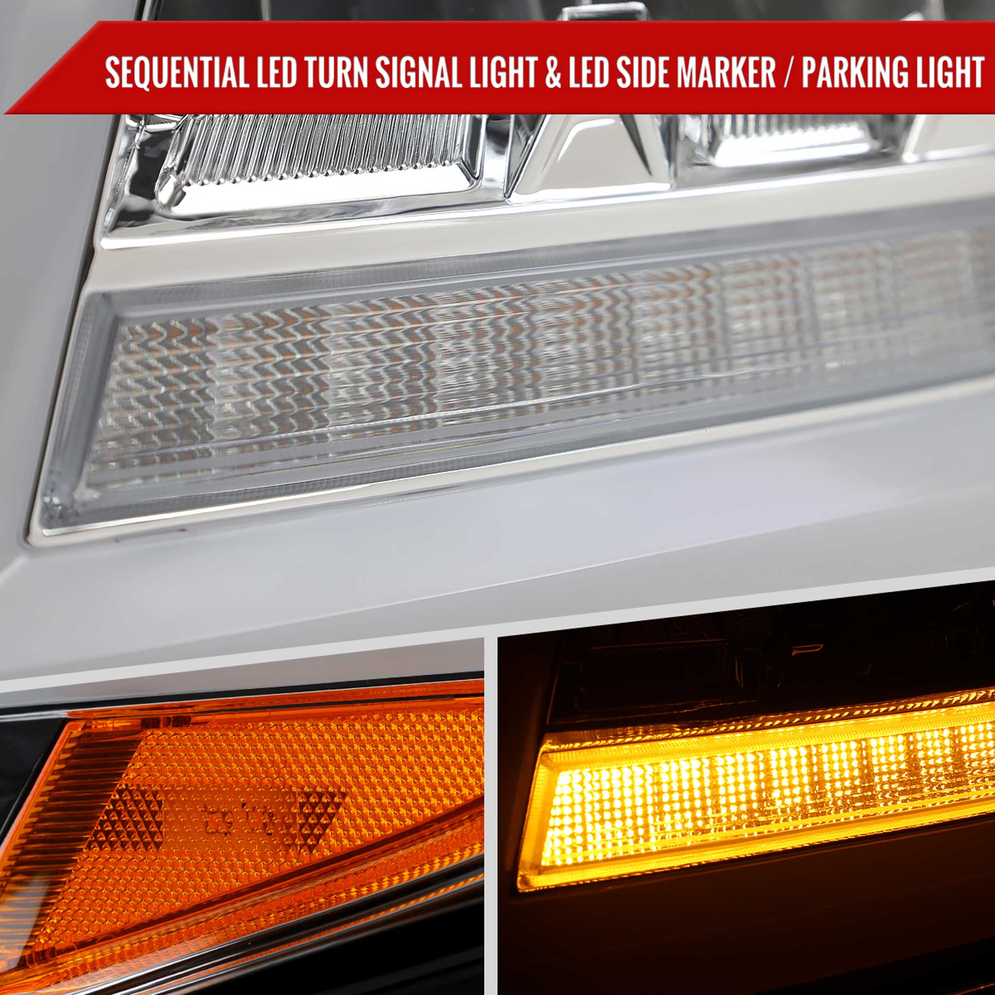 For Chevrolet Tahoe 2015-2020 Full LED DRL Sequential Headlights Chrome Housing Clear Lens