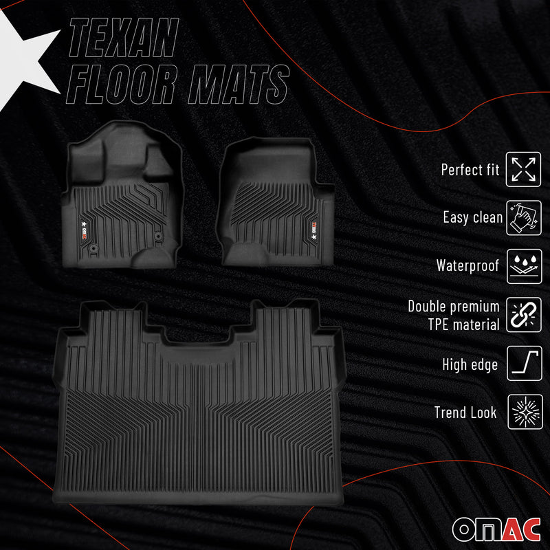 2015-2023 Ford F150 SuperCrew Premium Floor Mats Liners First and Second Row Set Black