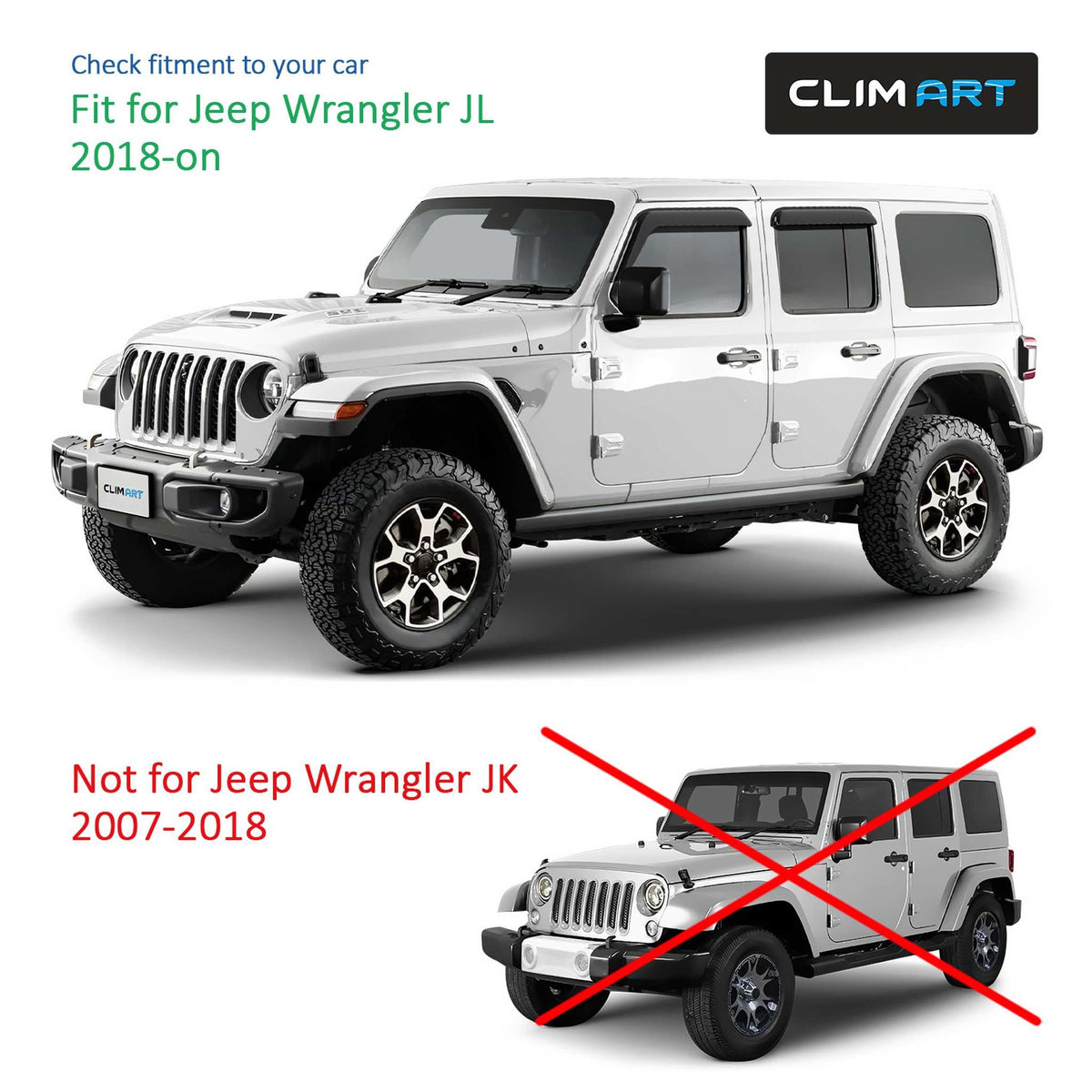 Clim Art Wind Deflectors for Jeep Gladiator / Wrangler 2018-2026 Dark Smoke 4Pcs