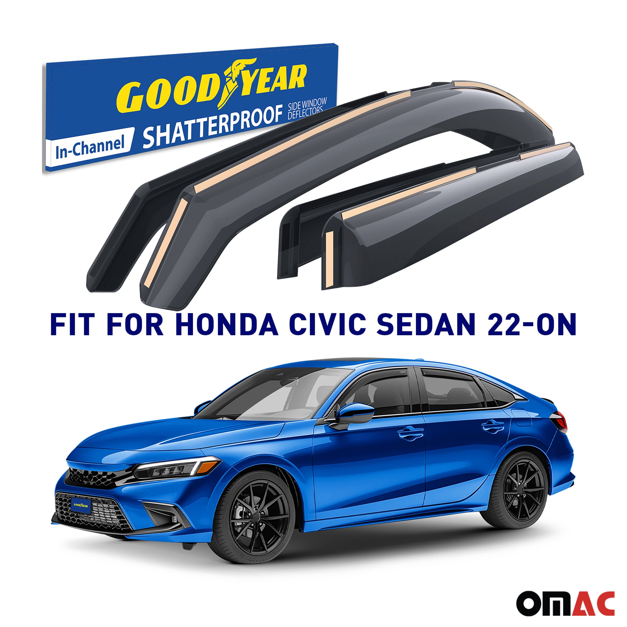 Goodyear Wind Deflectors for Honda Civic 2022-2025 Sedan In-channel Smoke 4 pcs