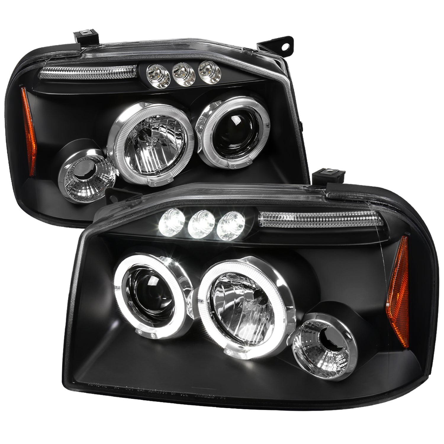 2001-2004 Nissan Frontier Dual Halo Projector Headlights Matte Black/Clear
