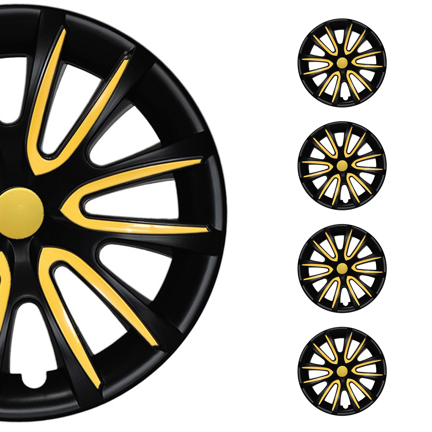 Bicolo Hub Caps Wheel Cover 15" Black Matt & Yellow Full Set 4 pcs.