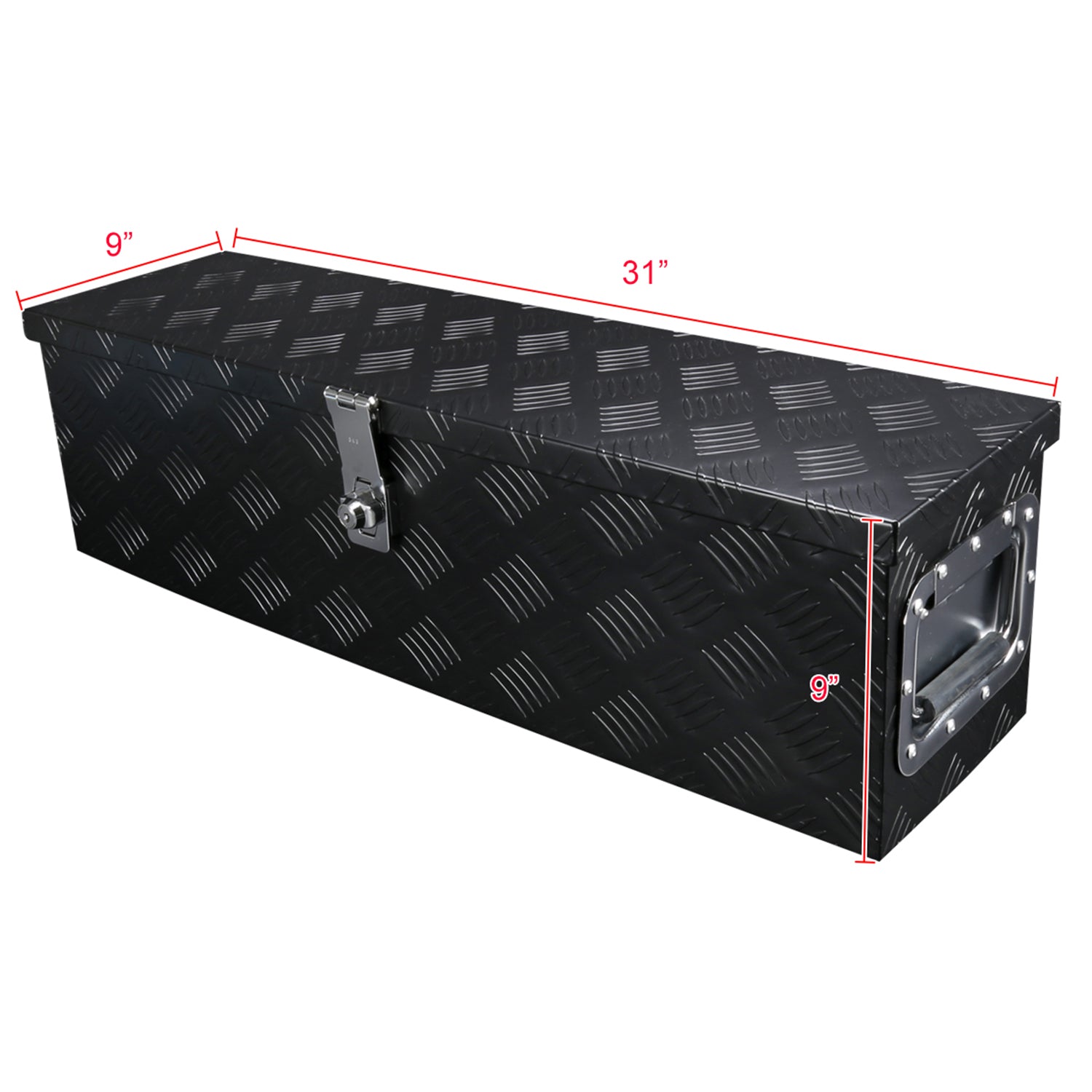 Universal 31" Heavy Duty Black Aluminum Tool Box w/ Side Handles Lock & Keys