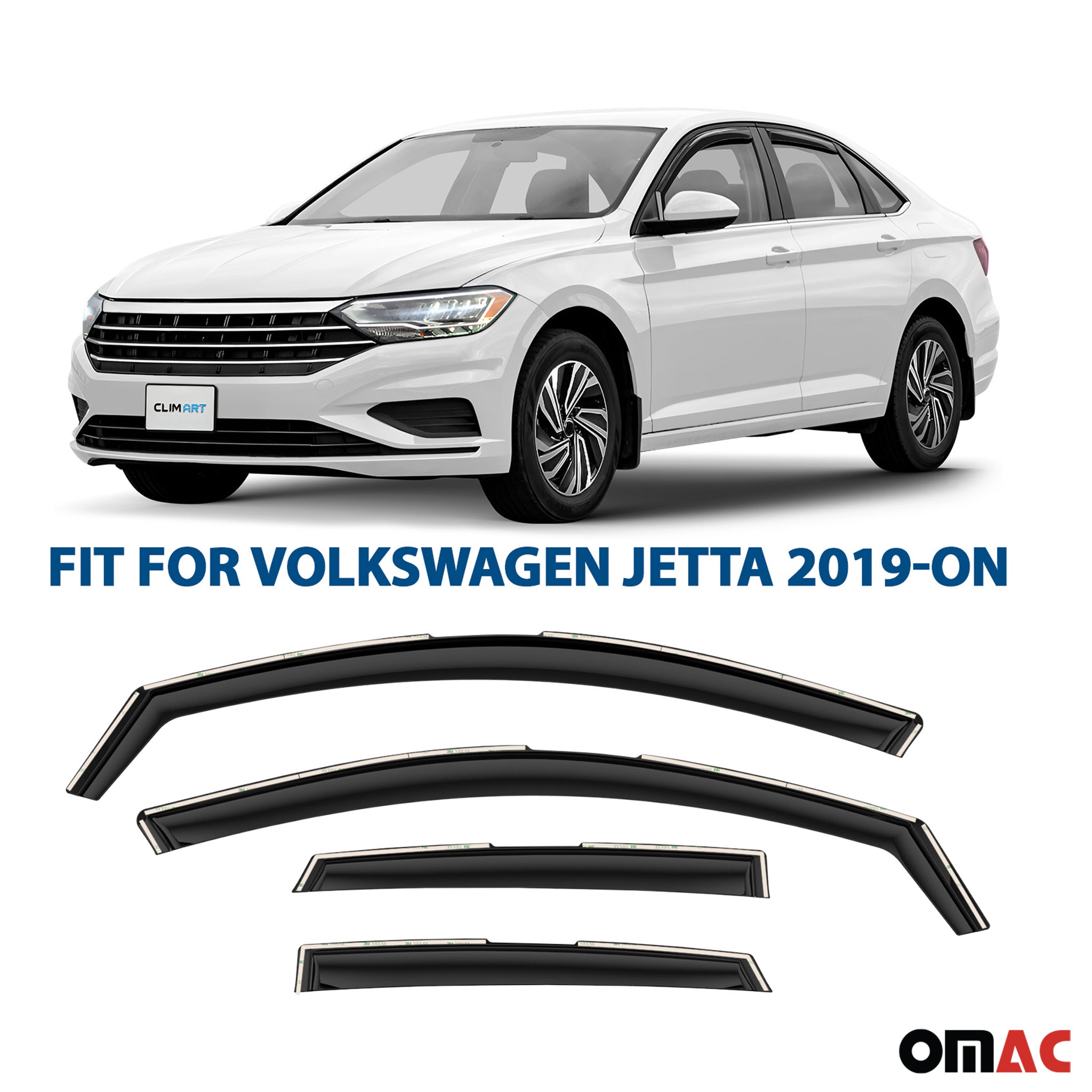 Clim Art Wind Deflectors for VW Jetta 2019-2025 Shatterproof Dark Smoke 4 Pcs