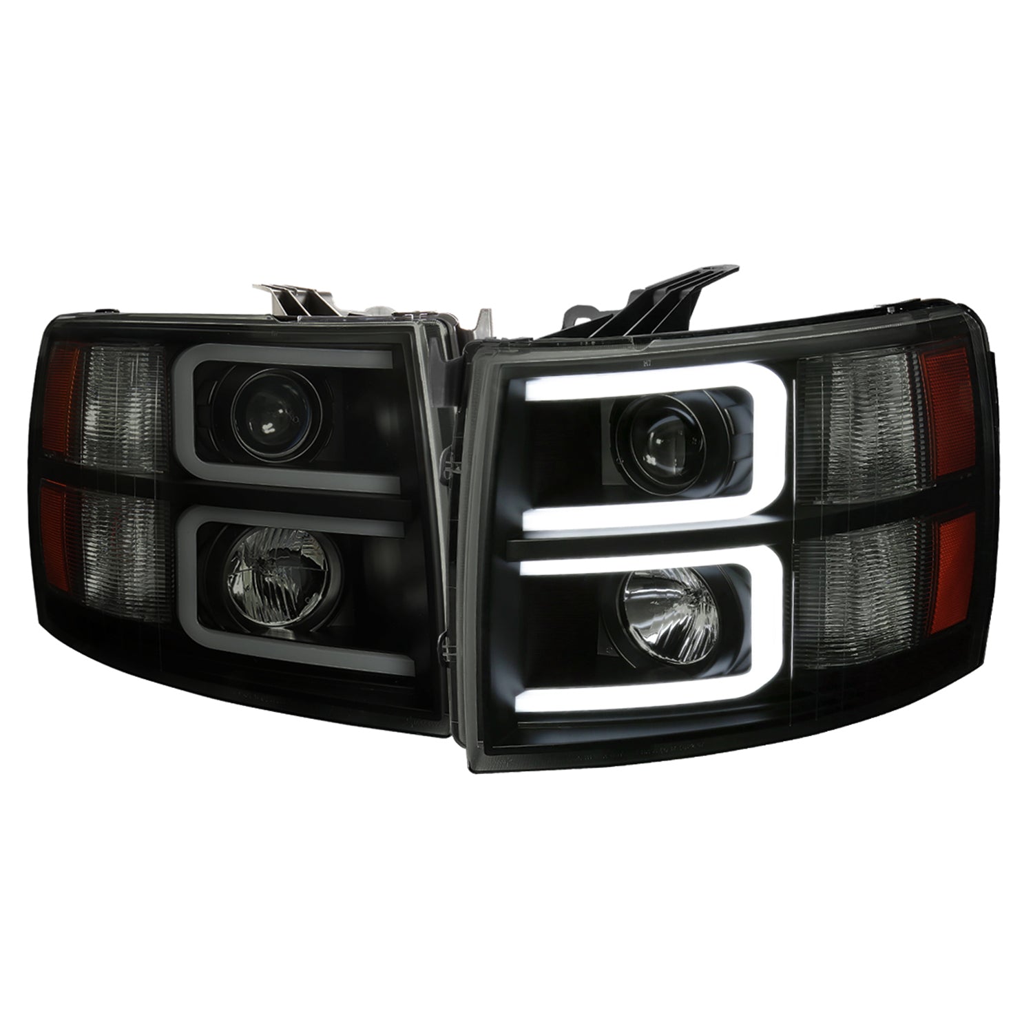 2007-2013 Chevy Silverado 1500 2500HD 3500HD LED C-Bar Headlights Black Smoke