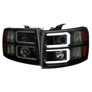 2007-2013 Chevy Silverado 1500 2500HD 3500HD LED C-Bar Headlights Black Smoke