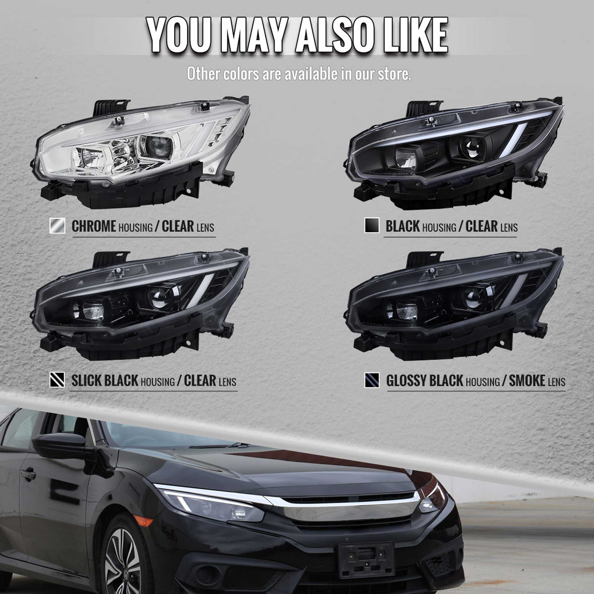 For Honda Civic 2016-2021 Projector Headlights Sequential DRL Chrome Housing Clear Lens