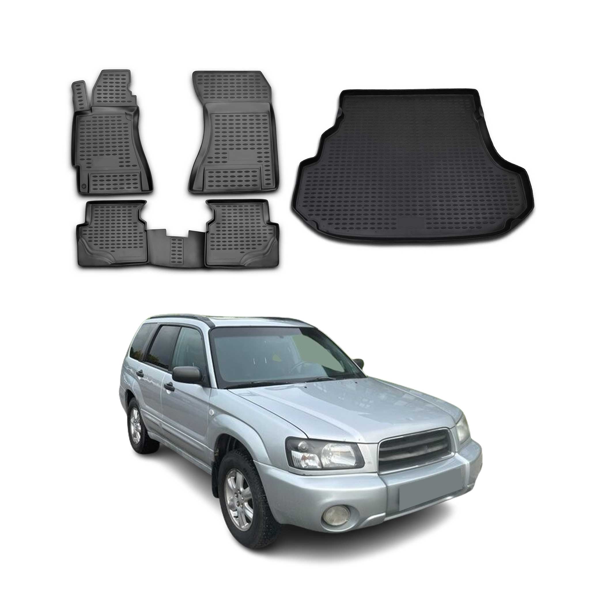 2003-2008 Subaru Forester Floor Mats & Cargo Liner Full Set All Weather Black