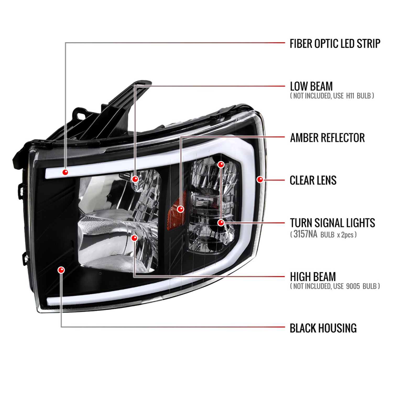 2007-2013 Chevy Silverado 1500 2500HD 3500HD LED Headlights Amber & Black