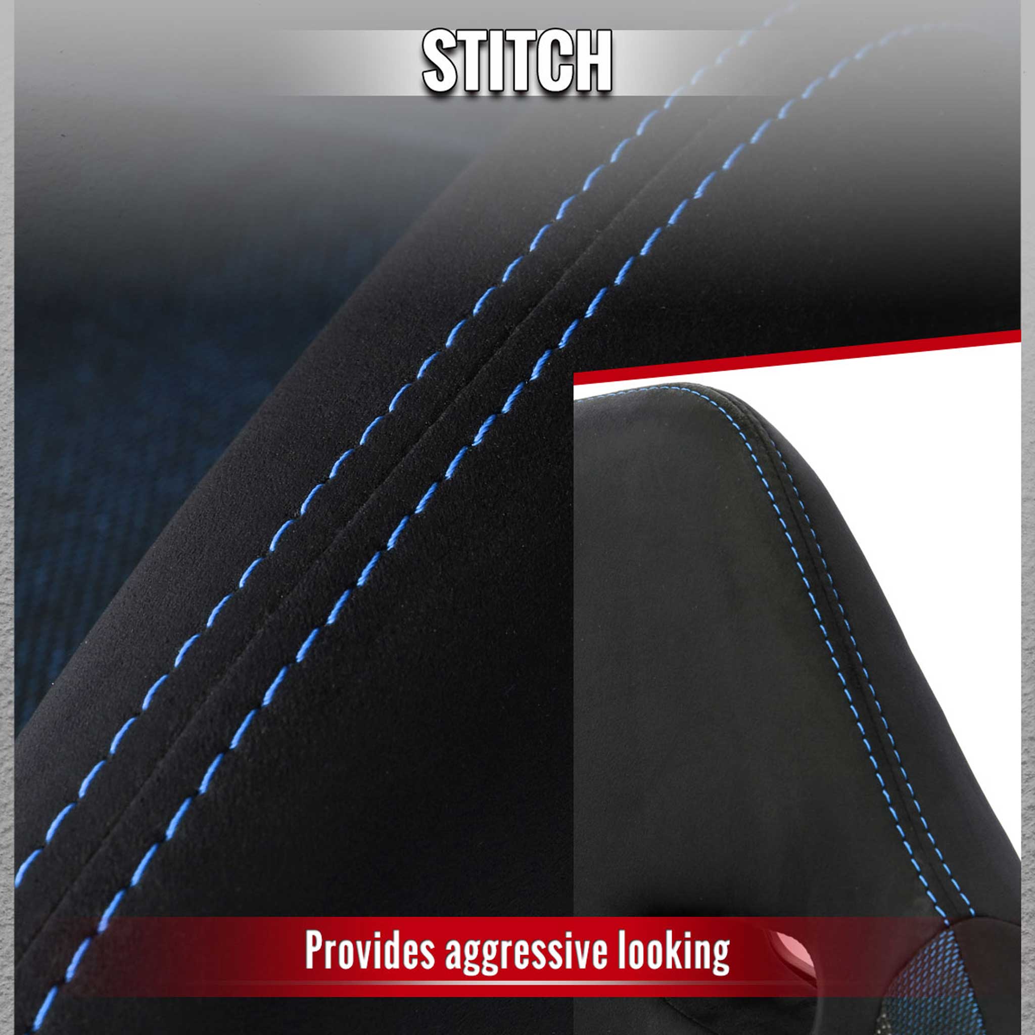 Universal Racing Seat Black Suede And Blue Bird Eye/Cloth With Double Blue Stich