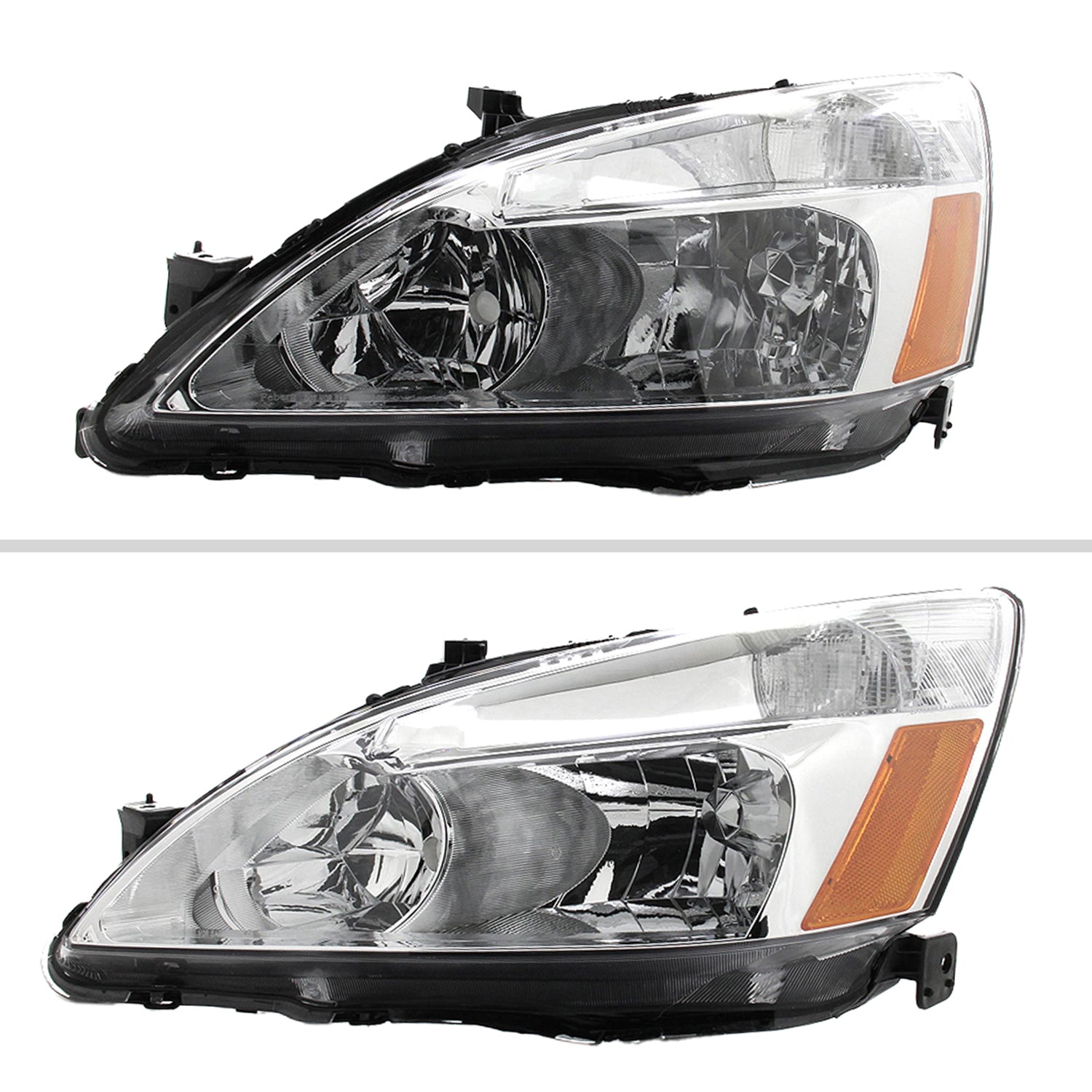 2003-2007 Honda Accord Factory Style Headlights w/Amber Reflector Chrome/Clear