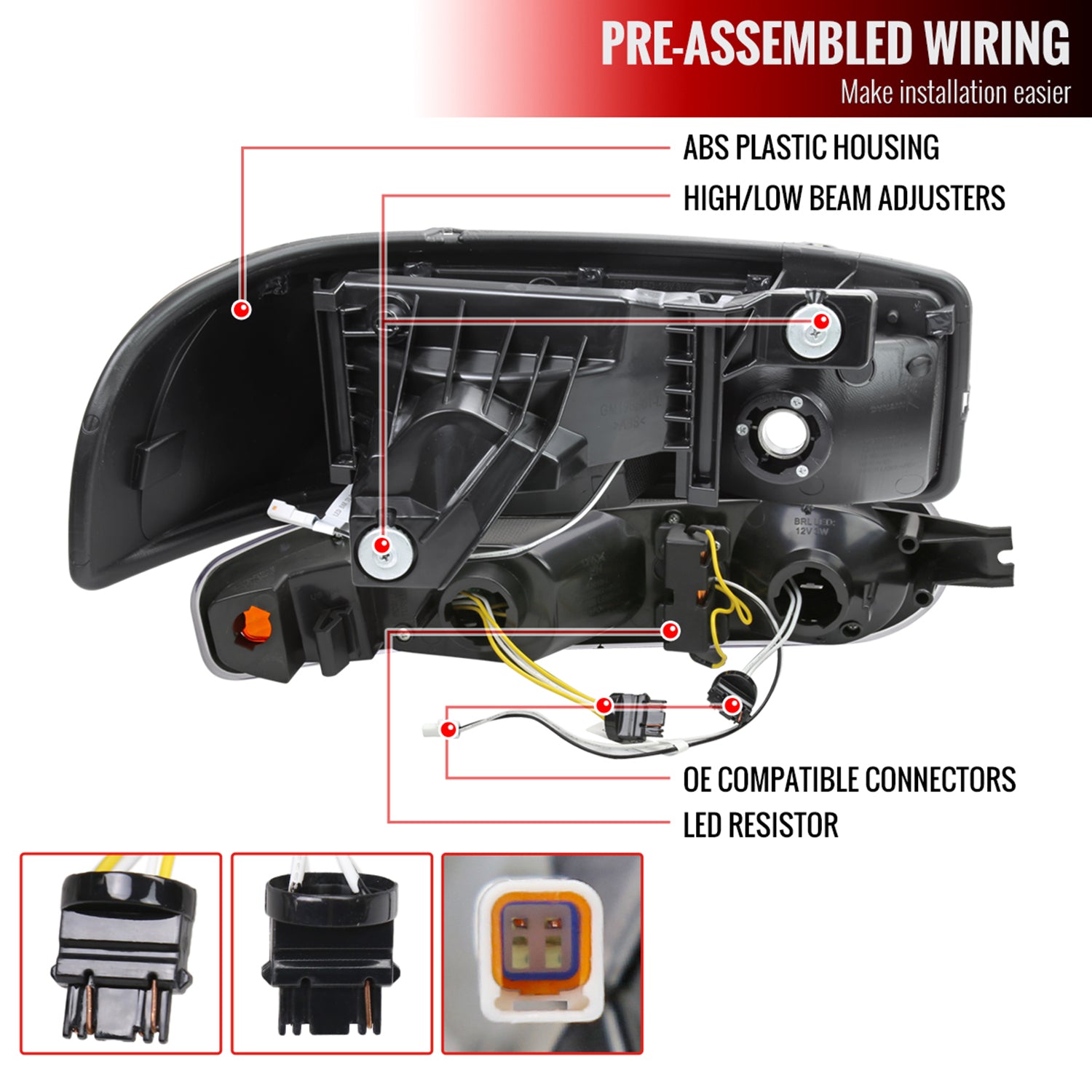 1999-2006 GMC Sierra Sierra Yukon/XL Headlights LED Signal Bumper Lights Black