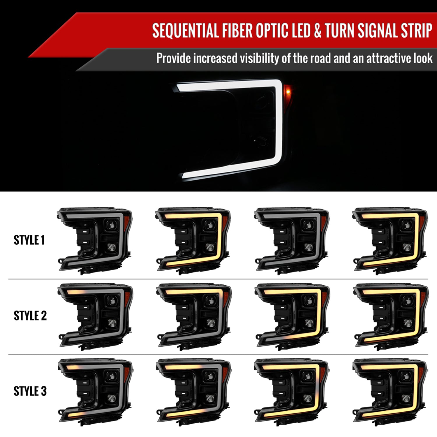 2018-2020 Ford F-150 LED CBar Projector Headlights Signal Lights Black /Smoked