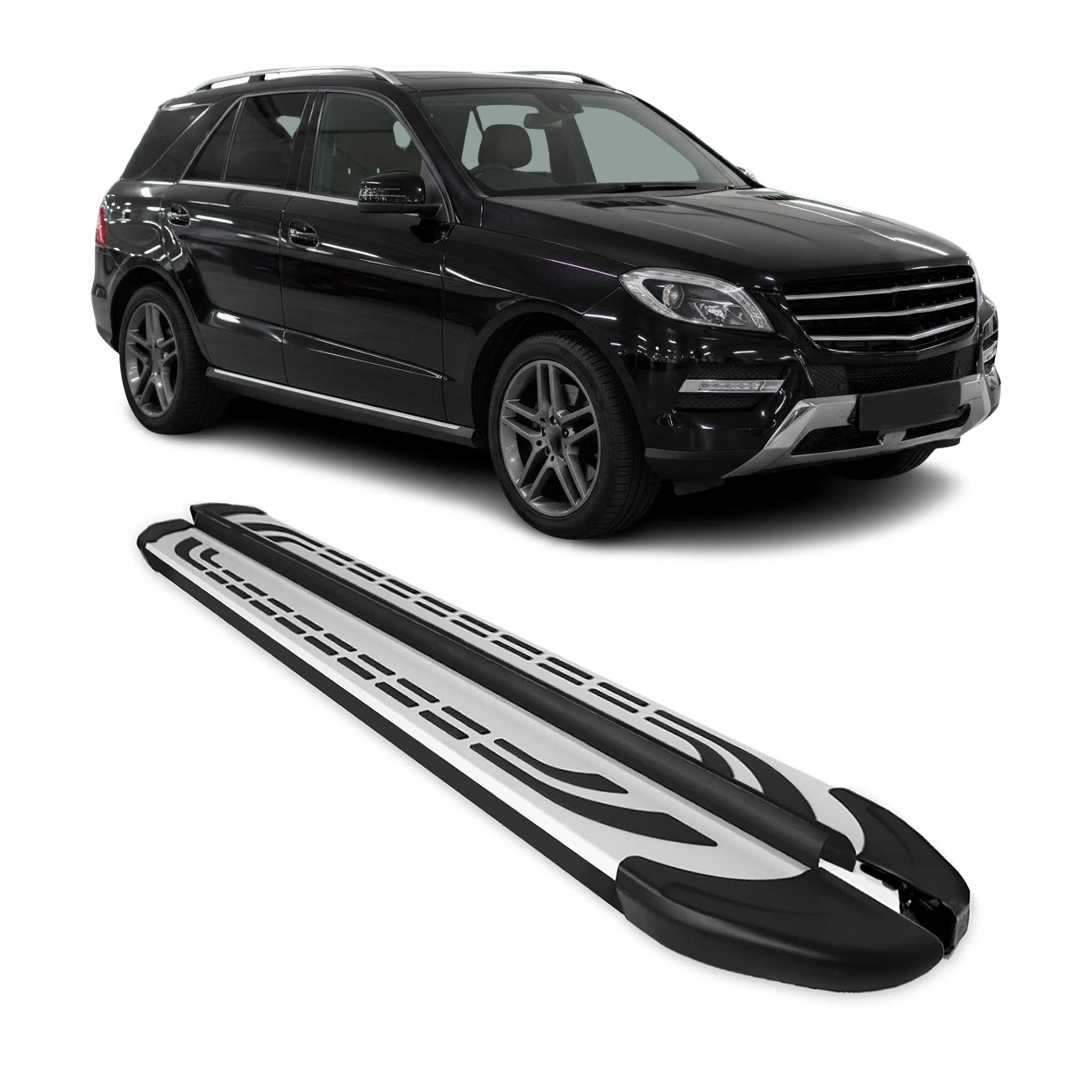 2012-2015 Mercedes ML Class W166 Running Boards Side Steps Silver & Black