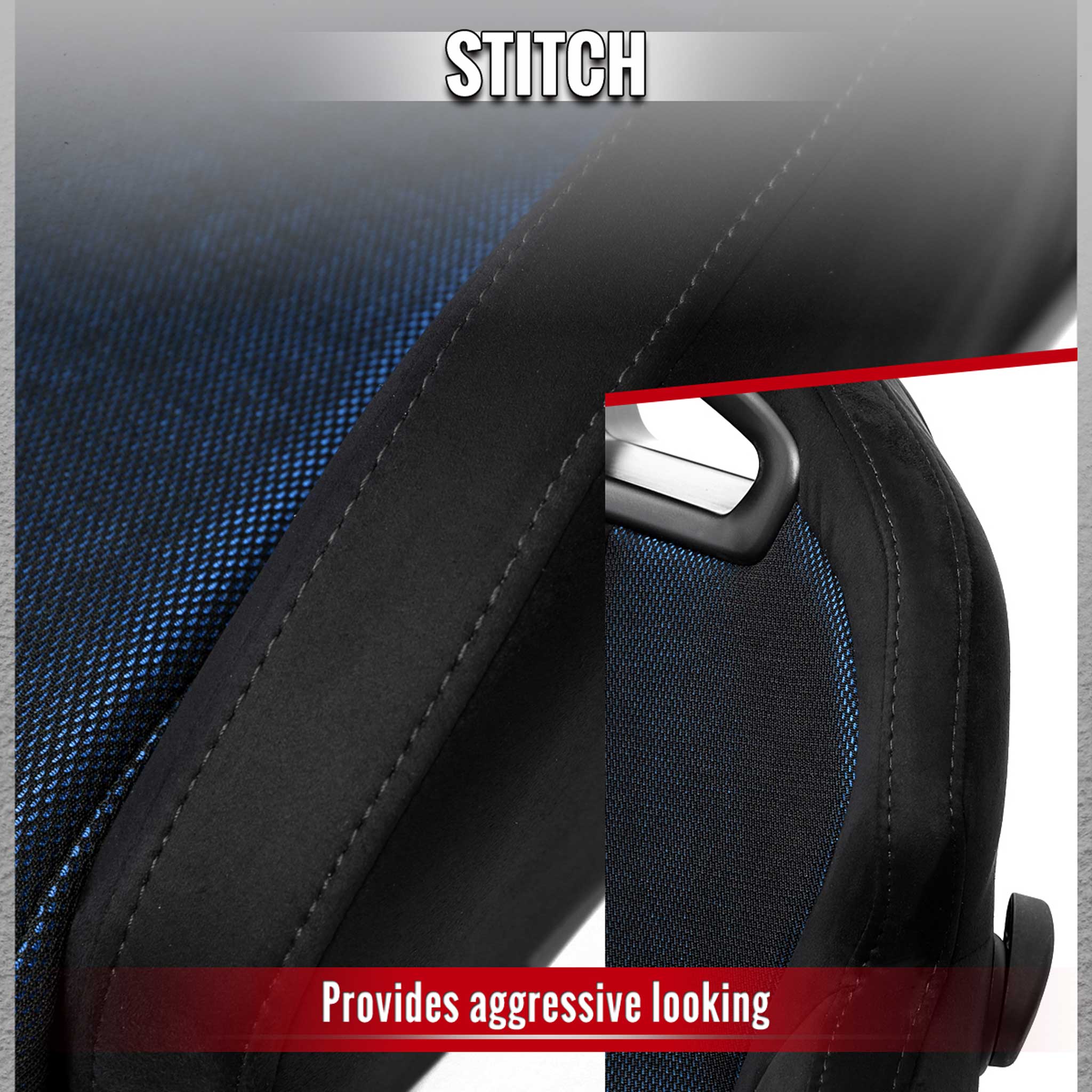 Universal Racing Seat Black Suede Blue Bird Eye Mesh Cloth Double Black Stitch