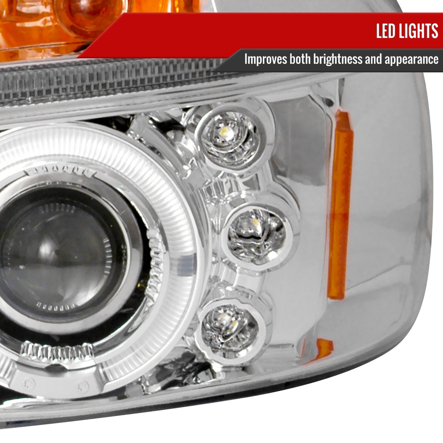 1997-2004 Dodge Dakota/ 1998-2003 Durango Dual Halo Projector Headlights Chrome