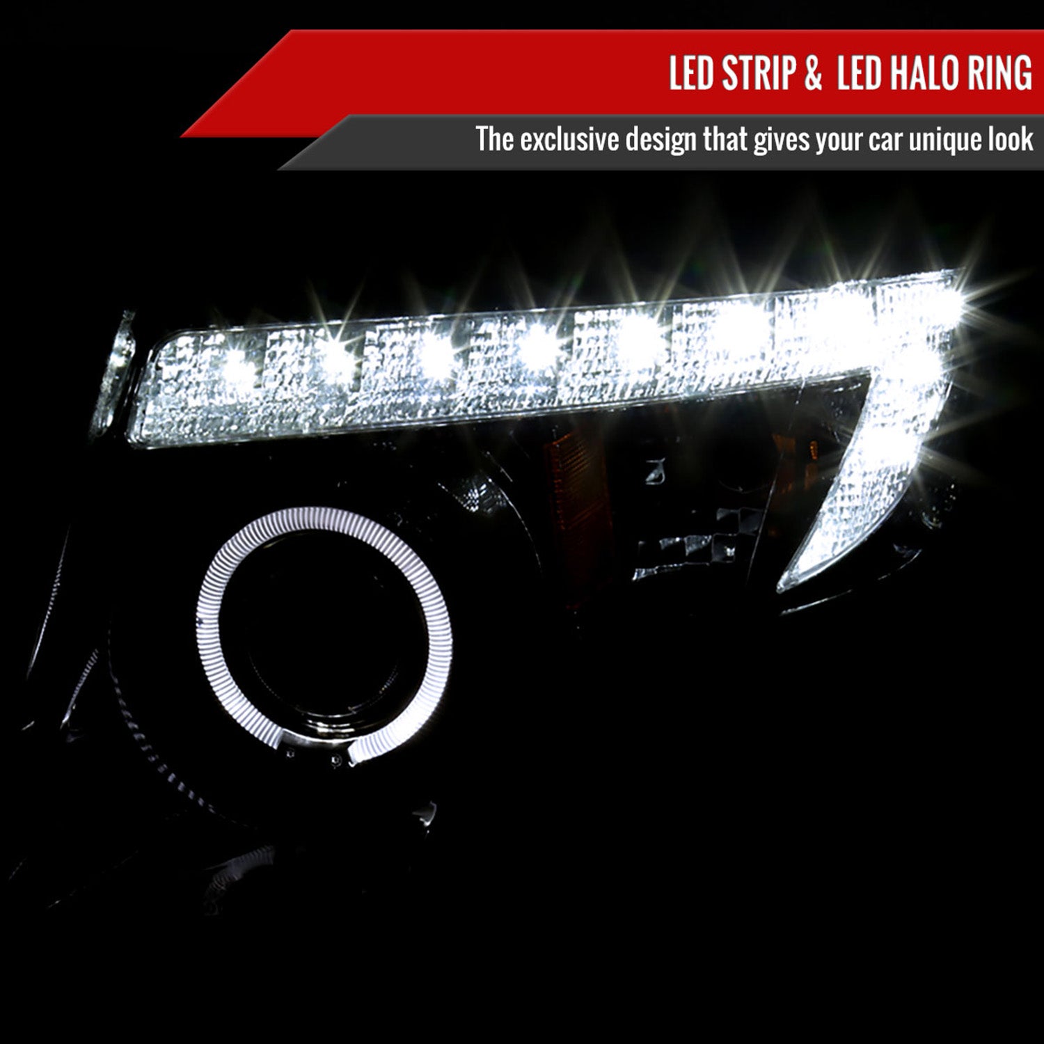 2007-2010 Ford Edge Halo Projector Headlights LED Light Glossy Black/Smoke