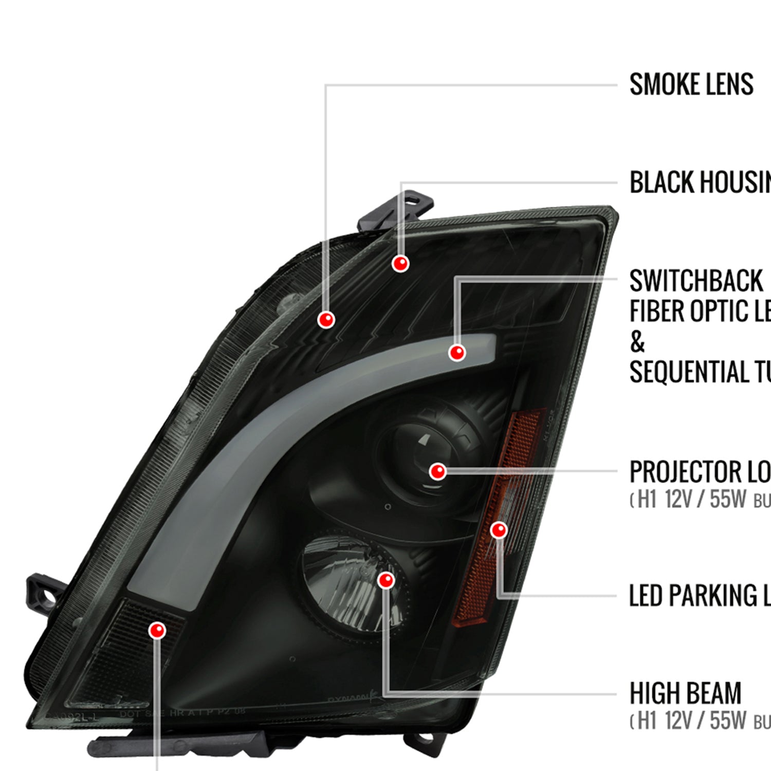 2008-2014 Cadillac CTS Sequential LED Bar Projector Headlights Matt Smoke