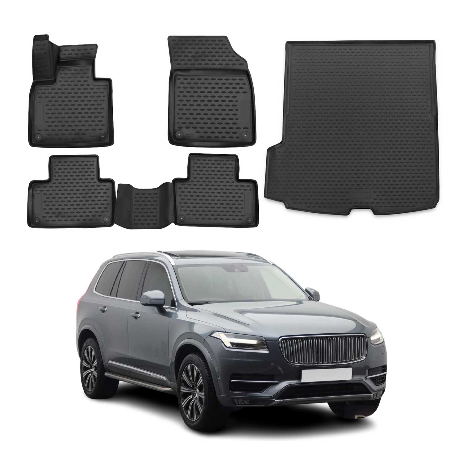 2016-2026 Volvo XC90 Floor Mats & Cargo Liner Full Set All Weather Black