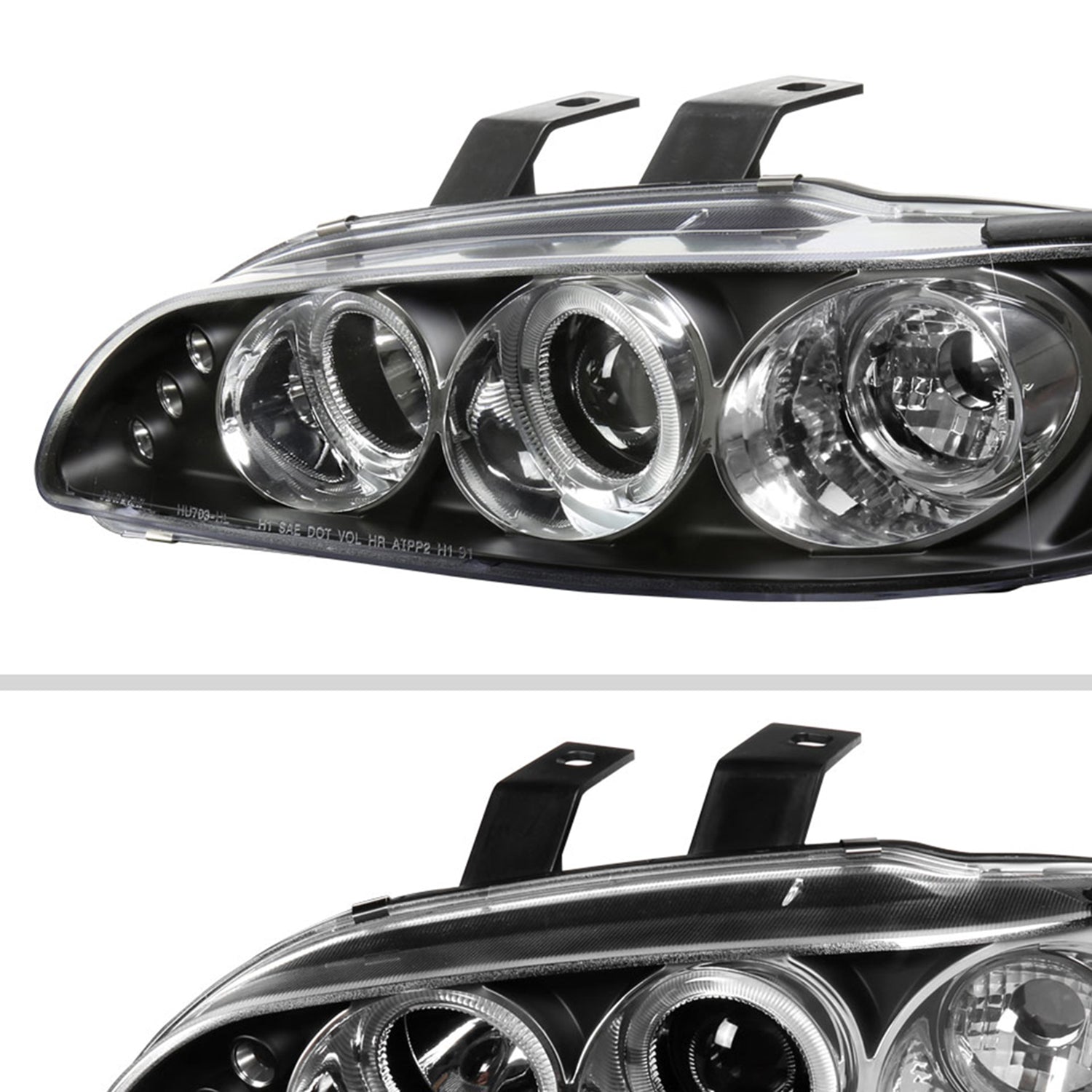 1992-1995 Honda Civic Dual Halo Projector Headlights Matte Black/Clear Lens