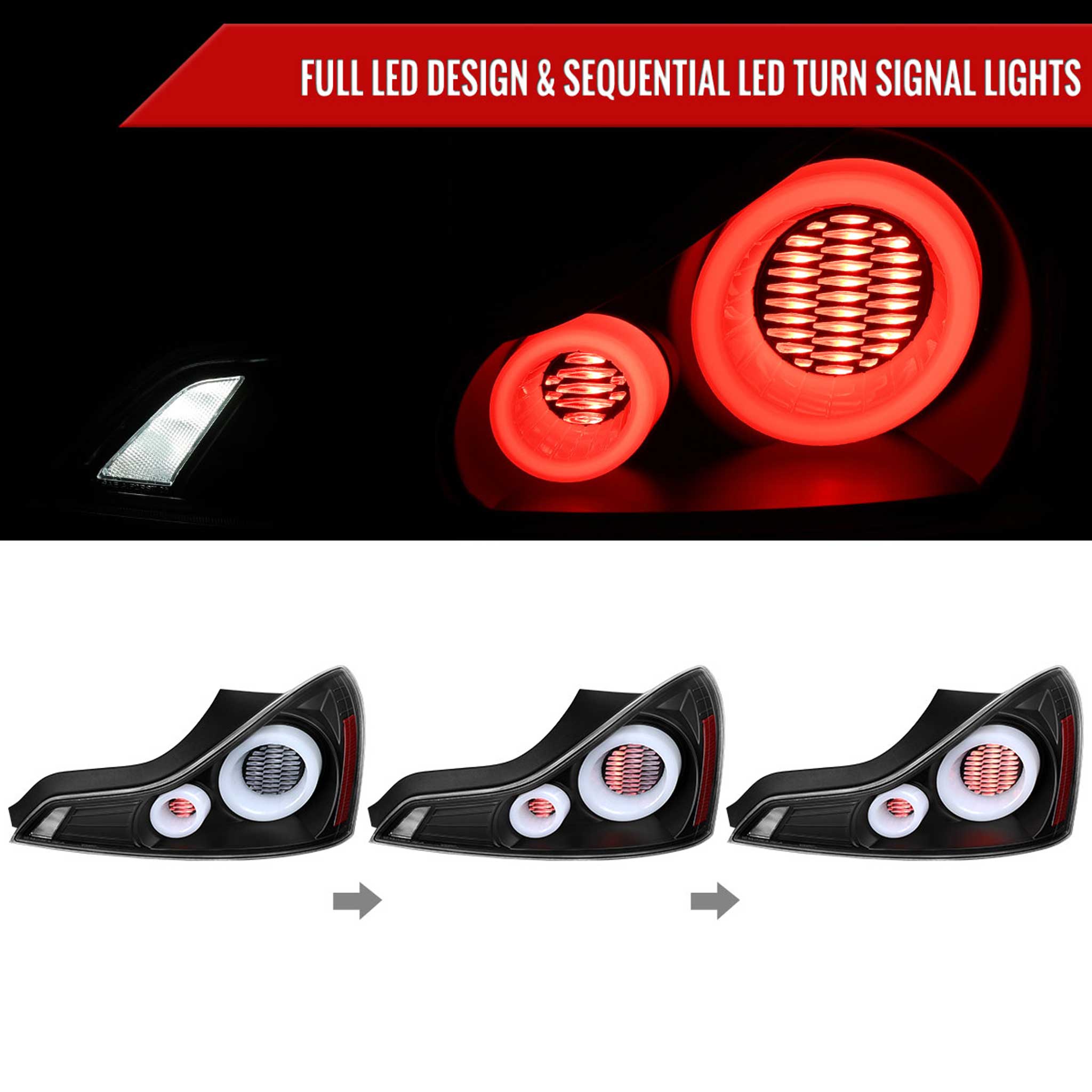 For Infiniti G37 2008-13 / Q60 Coupe 2014-15 LED Tail Light Switchback Sequential Turn Signals Matte Black Housing Clear Lens