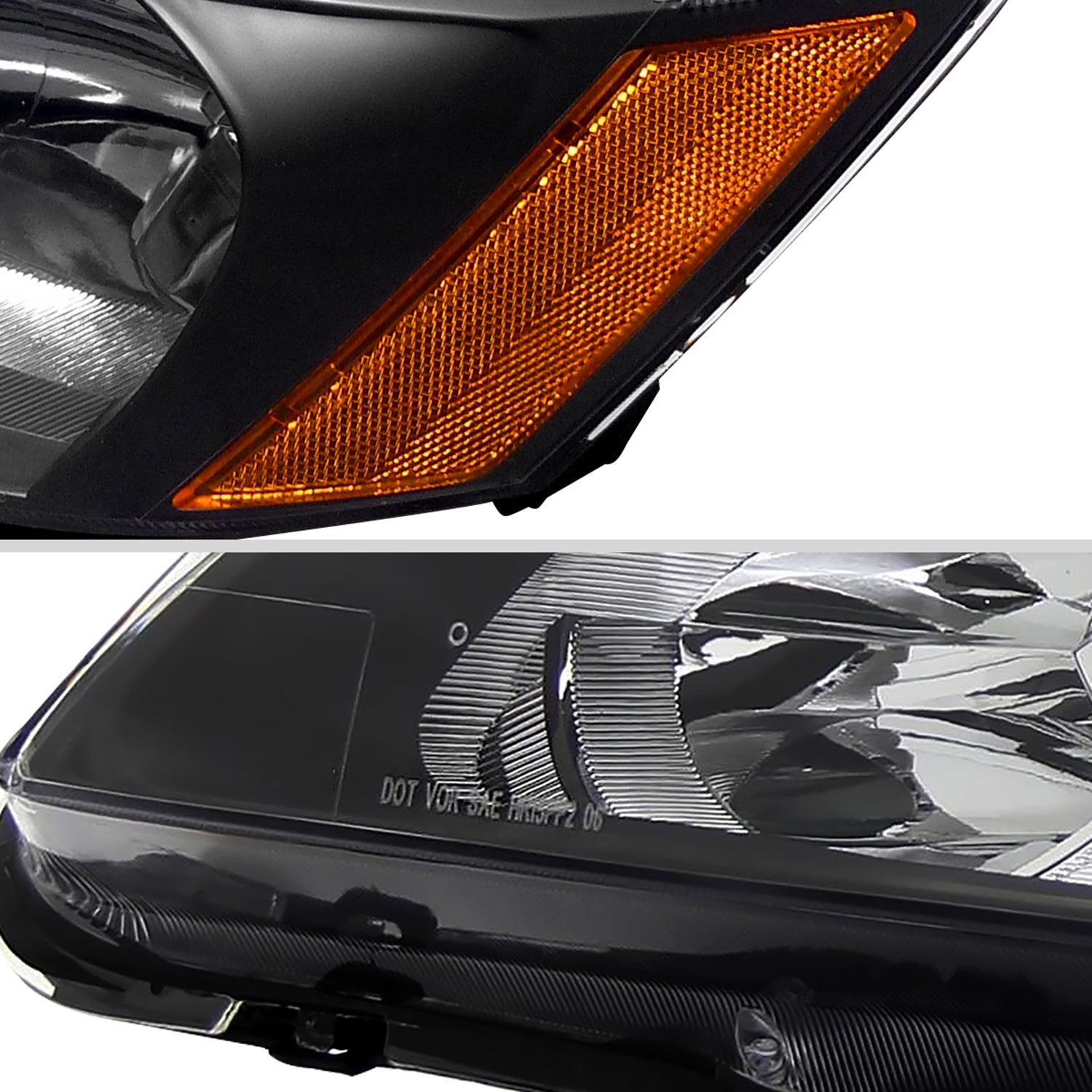 2003-2007 Honda Accord Factory Headlights w/Amber Reflector Matt Black/Clear