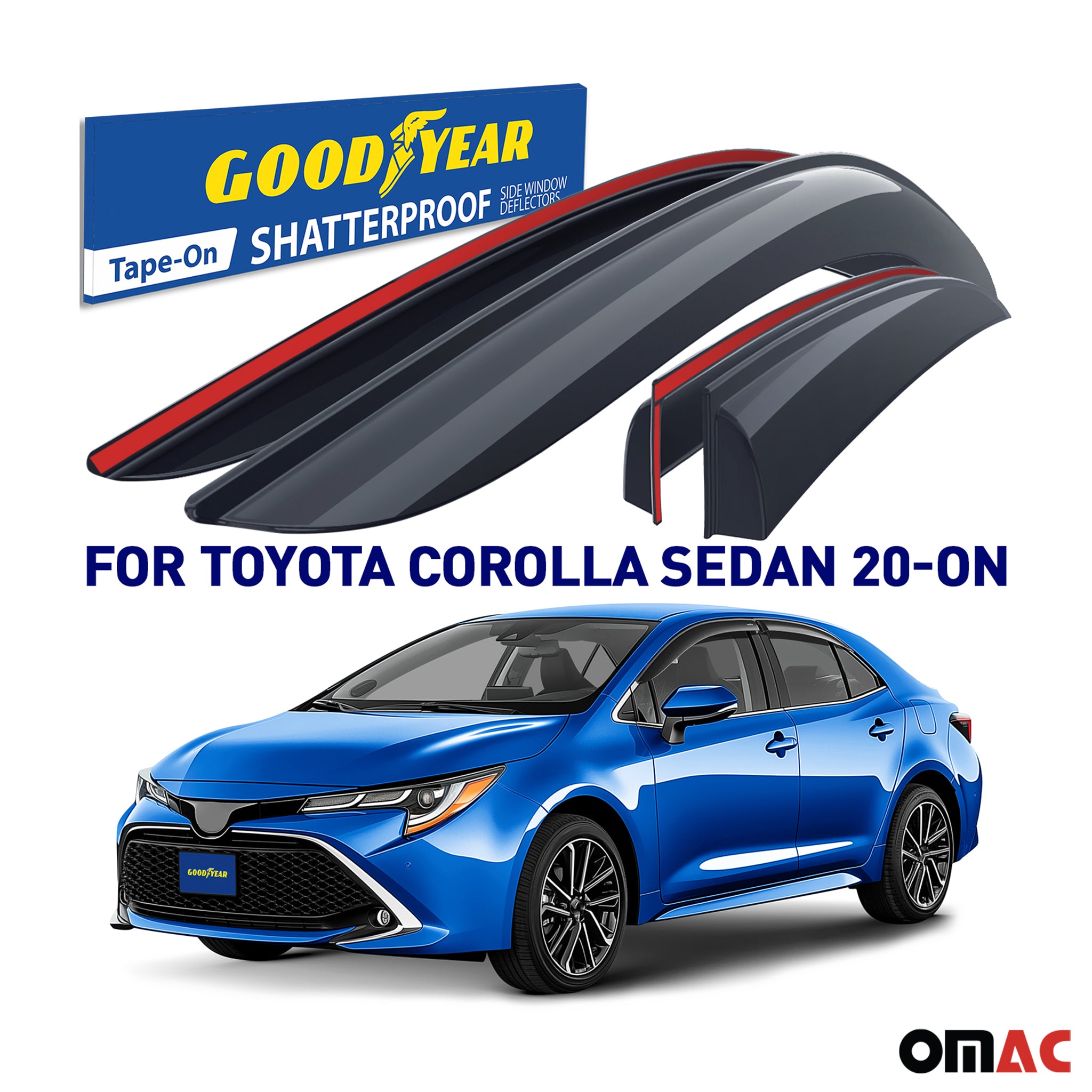 Goodyear Wind Deflectors for Toyota Corolla 2019-2025 Sedan Tape-On Smoke 4 pcs