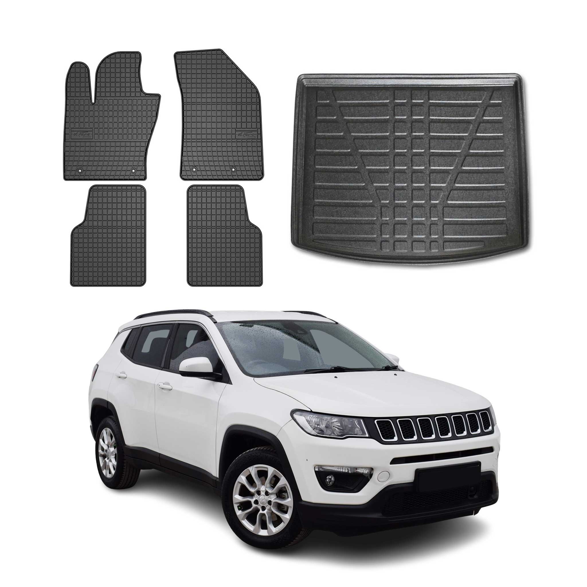 2017-2026 Jeep Compass 2.gen Floor Mats & Cargo Liner Upper Full Set All Weather Black