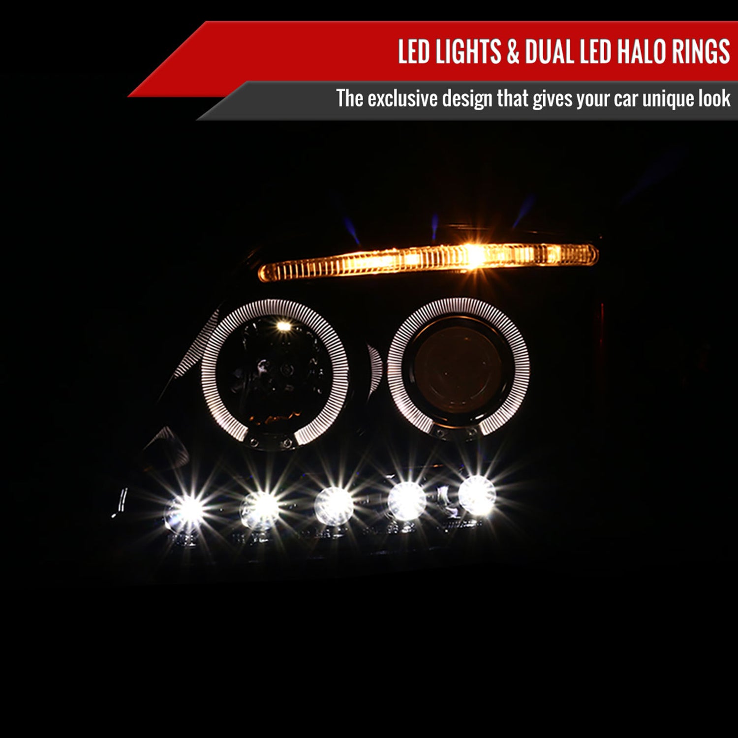 1997-2004 Ford F-150 / Expedition Dual Halo Projector Headlights Jet Black